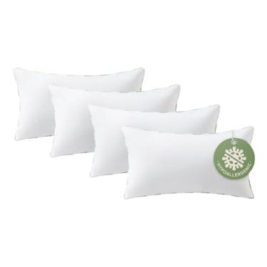 Imagem de Almofadas de almofada (pacote com 4, 30,5 x 50,8 cm, branco) - Hipoalergênico 100% fibra virgem almofada lombar forma microfibra almofadas para cama e sofá | Travesseiro decorativo interno
