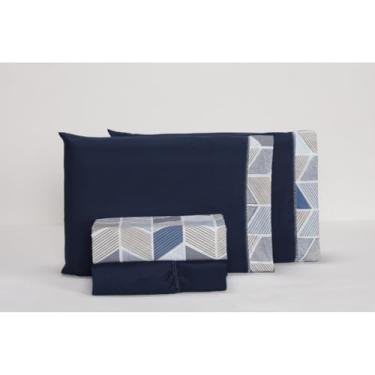 Imagem de Jogo De Lençol 400 Fios 4 Peças Com Elastico Toque de Seda Ponto Palito Macio Verde Azul Cinza(Azul,Solteiro)