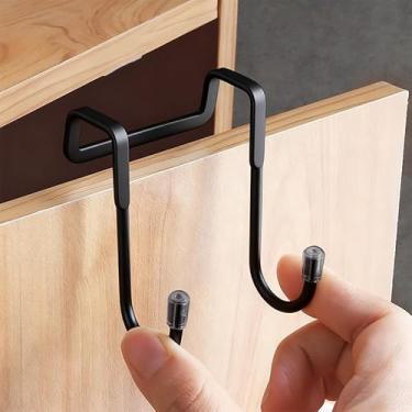 Imagem de 1 gancho duplo em forma de S de aço inoxidável, gancho portátil sem rastros para pendurar roupas na parte de trás de portas em dormitórios e banheiros, armazenamento e organização doméstica, preto