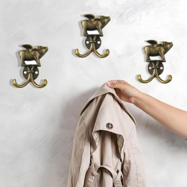 Imagem de Gancho duplo decorativo de parede de porco voador fofo para pendurar casaco, chaves, chapéus, toalha, pequeno, vintage, liga de zinco, gancho multiuso para casa de fazenda, banheiro, cozinha, quarto