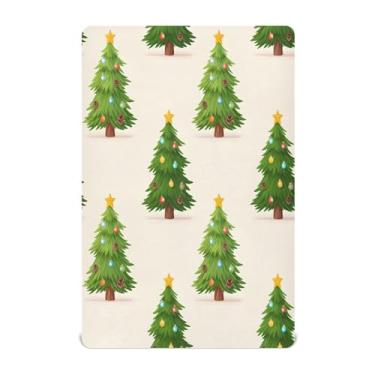 Imagem de Qilmy Lençóis de berço de árvores de Natal, macio e respirável, de microfibra elástica, lençol com elástico para meninos e meninas, 132 x 71 cm, capa de colchão infantil portátil