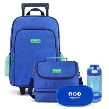 Imagem de Conjunto Lancheira Térmica Com Pote P- Lanche, Garrafa 550ml E Mochila Com Rodinhas Azul