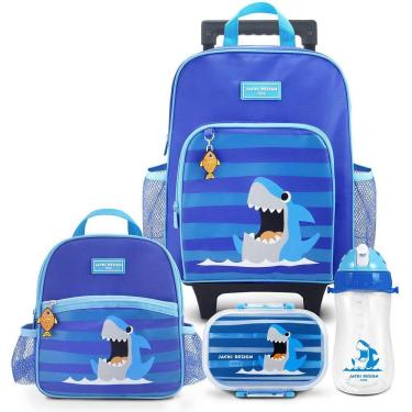 Imagem de Conjunto De Mochila De Rodinha, Lancheira Térmica, Pote E Garrafa Pimpolhos Azul