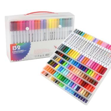 Imagem de Kit 132 Marcadores Dupla Ponta – Brush Pen Macia e Ponta Fina 0.4mm, Canetas Coloridas à Base de Água para Desenho e Lettering com Estojo