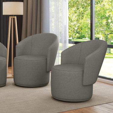 Imagem de Poltrona Decorativa Orgânica Fixa Para Sala Kit 2 Malu Linho M11 - D'rossi Cor Grafite