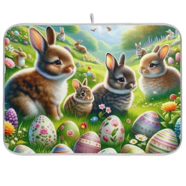 Imagem de Tapete de secagem de pratos verde Páscoa, tapete de café de secagem rápida, escorredor de pratos absorvente para decoração de bancada de cozinha, 40,6 x 45,7 cm