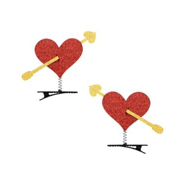 Imagem de YanJie 2 peças de grampos de cabelo para o dia dos namorados para meninas com glitter clipe de coração com molas acessórios de cabelo vermelho para mulheres acessórios de cupido bonito grampo de