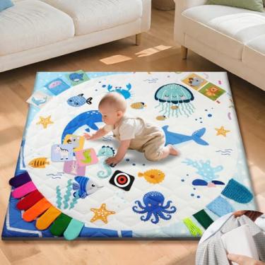 Imagem de TINYHARBO Tapete de brinquedo de espuma premium para bebês, 127 x 127 cm, 4 zonas de desenvolvimento com capa removível e lavável na máquina, tapete de cercadinho com enchimento extragrosso, fácil de