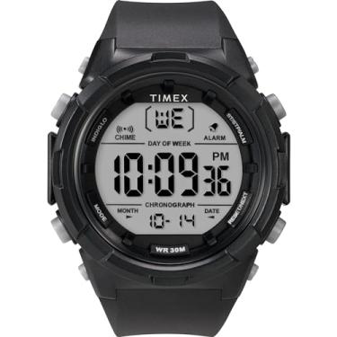 Imagem de Timex Relógio digital masculino de 50 mm - pulseira preta, mostrador digital, caixa preta, Preto