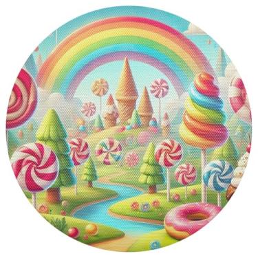 Imagem de Candy Land Jogo americano de cozinha arco-íris conjunto de 1 tapete lavável 38 cm redondo PVC redondo