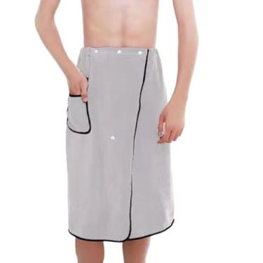 Imagem de Holajoy Toalha masculina de outono, toalha de banho de lã, elástico na cintura, absorvente, comprimento do joelho, bolso solto, Cinza, P-G