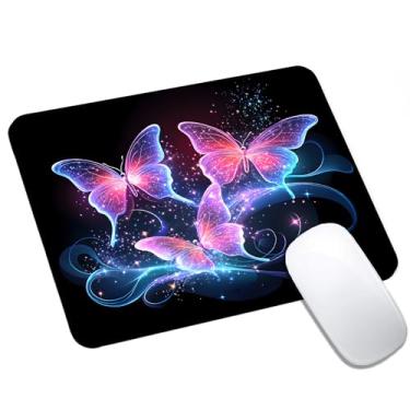 Imagem de Mouse pad fofo de borboleta com glitter pequeno, mouse pad de computador para mesa, base de borracha antiderrapante para laptop, design quadrado de 24 cm x 20 cm para acessórios de mesa de casa e