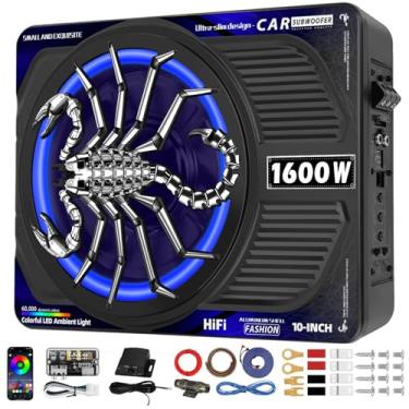 Imagem de TZGBASS Subwoofer RGB de 1600 W atualizado, subwoofer de carro fino sob o assento e pacote de amplificador com luz RGB sincronizada, controle individual para baixo passe/ganho/boost bass, graves