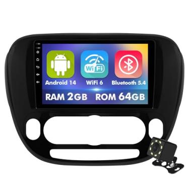 Imagem de Tela sensível ao toque IPS de 9 polegadas Android 14 estéreo para carro Kia Soul 2014-2019 com CarPlay sem fio e Android Auto 2 + rádio de carro de 64 GB, compatível com WiFi 6, Bluetooth, 5.4, câmera