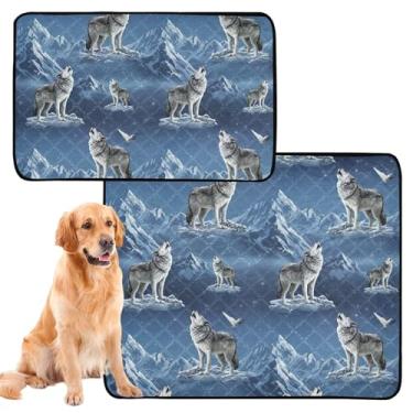 Imagem de TSENQUE Almofadas de xixi para cães, lobos legais, montanha de neve, estrelado, reutilizável, tapete de urina para gatos, tapete de gaiola de cachorro fofo, impermeável, absorvente para filhotes