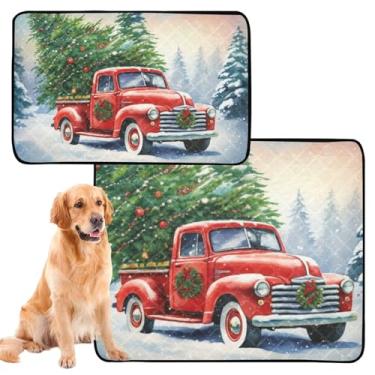 Imagem de TSENQUE Almofadas laváveis para cães à prova d'água para caixa de caminhão vermelho vintage, Natal, inverno, animal de estimação, tapete extra grande, absorvente, pequeno x pacote com 3