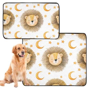 Imagem de Tapete de desenho animado Lions Stars Moons branco reutilizável para gatos de estimação laváveis tapetes de xixi para cães à prova d'água tapetes de cachorro fofos absorventes para filhotes, médio +