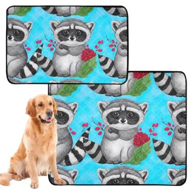 Imagem de Tapetes de xixi laváveis para animais de estimação, tapete reutilizável para animais de estimação, guaxinins, azul, desenho animado, filhote de cachorro, tapete absorvente antiderrapante, impermeável