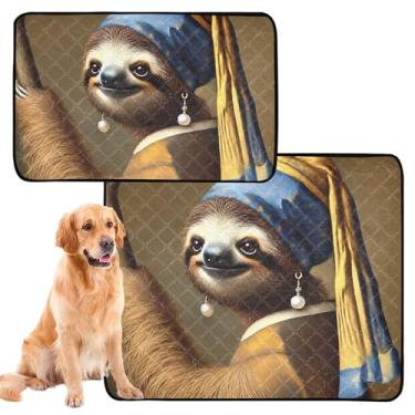 Imagem de TSENQUE Brinco artístico de preguiça e pérola lavável para animais de estimação, almofada de xixi, reutilizável, absorvente para cães, tapete impermeável para caixa de cachorro, pequeno x pacote com 3