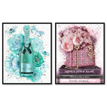 Imagem de Blush Parisian Glam Canvas Print Glam Wall Decor Conjunto de 2 por Art Remedy, moldura preta, 50 x 61 cm