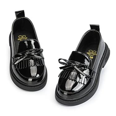 Imagem de Sapatilhas Mary Jane para meninas pequenas, sapatos sociais de couro PU para escola, mocassins, antiderrapantes (bebês/crianças pequenas), Preto, 8.5 Toddler