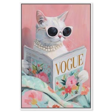 Imagem de Spring Magazine Feline Canvas Print Pet Wall Decor por Art Remedy, moldura branca, 50 x 76 cm