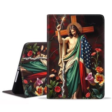 Imagem de POIUYTREW Capa para Samsung Galaxy Tab A11 Plus 2025 / A9 Plus 2023 11 polegadas, capa fólio de couro PU capa inteligente com suporte e despertar/hibernar automaticamente, Jesus Cristão Cruz Santa