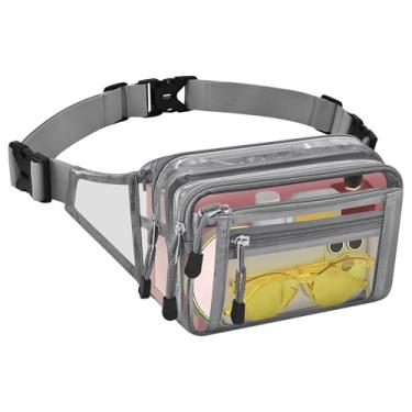 Imagem de Bolsa transparente para eventos de estádio, pochete transparente aprovada em estádios, pochetes para mulheres e homens, bolsa transversal transparente com alça ajustável para esportes e shows, Cinza
