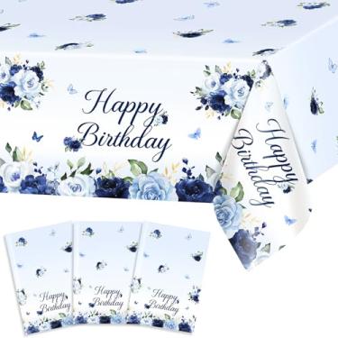 Imagem de Avezano 3 toalhas de mesa azuis de aniversário 274 x 137 cm, decorações de festa de aniversário, azul claro, rosa, descartáveis para mulheres e meninas