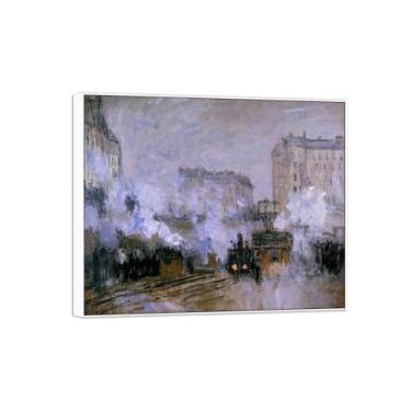 Imagem de Claude Monet Famosas Impressões em Tela de Parede Prontas para Pendurar - Chegada de Trem-Quadro Branco para Decoração de Sala de Estar 30 x 35 cm 12 x 13 pol