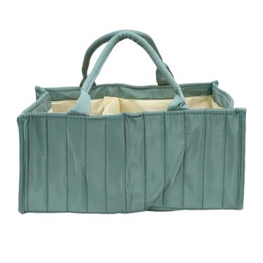 Imagem de Organizador de troca Cesta de armazenamento para bebês Organizador dobrável para fraldas de bebê com alças de transporte Design dobrável multifuncional para economia de espaço (Verde claro)