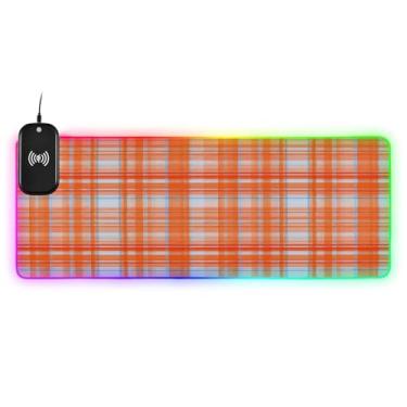Imagem de CEBUGI Mouse pad de carregamento sem fio xadrez aquarela de 15 W com iluminação LED RGB 14 para jogos, PC, laptop, mesa de 80 x 30 cm