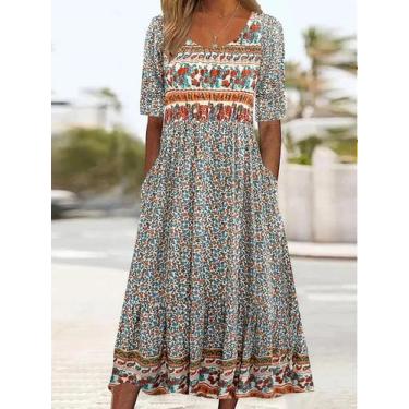 Imagem de Vestido Longo Boho Verão 2025 - Feminino, Soltinho e com Estampa, BR-G