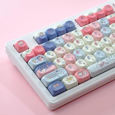 Imagem de JOLINTAL Lindas teclas MOA com 130 teclas, rosa e azul, conjunto de teclas com perfil Dye-sub MOA adequado para teclado mecânico Cherry Gateron MX 61/64/87/104/108