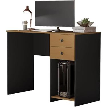Imagem de Escrivaninha Mesa para Computador Gamer 2 Gavetas e Suporte CPU Quarto Estudo Escritório Home Office (Preto/Nature)