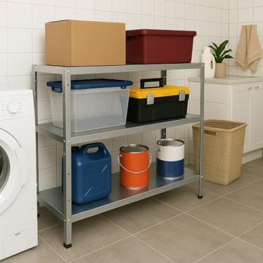 Imagem de Prateleira Industrial em Aço Reforçado – 3, 5 ou 6 Bandejas | Alta Capacidade (180kg)(Galvanizado 3 Bandejas)