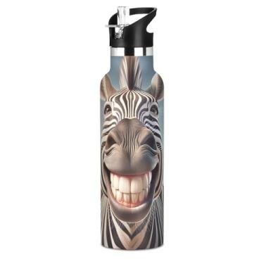 Imagem de Garrafas de água realistas para meninos zebra engraçadas com tampa de palha, garrafa de água isolada de aço inoxidável, livre de BPA, copos infantis à prova de vazamento, para escola, viagens