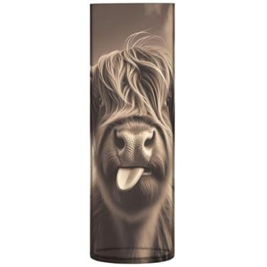 Imagem de Vasos cilíndricos decoração de casa gado vaca highland bezerro bonito vaso alto plástico personalizado exclusivo decoração moderna para casa, 30 cm x 9,9 cm