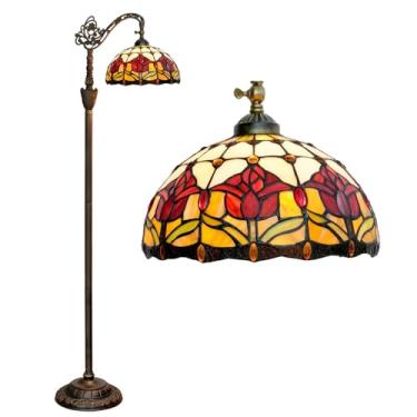 Imagem de Luminária de chão estilo Tiffany com vitral em formato de tulipa, 30x45x160 cm (12x18x63 polegadas), haste flexível ajustável, para leitura em cantos, ideal para quarto e sala de estar, verm