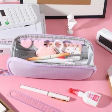 Imagem de Estojo portátil para lápis, bolsa de grande capacidade, estojo portátil para canetas, cosméticos, artigos de papelaria para adultos (roxo)