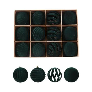 Imagem de Enfeites De Natal Em Forma De Bola Verde Vinho 12pcs 8cm Decorações Pa