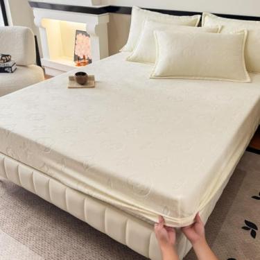 Imagem de Capa de colchão com bolso extra profundo, lençóis, protetor de colchão de flanela felpudo quente, resistente a vincos, para uma experiência de sono aconchegante e elegante - branco||120 x 200 cm