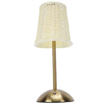 Imagem de Cryfokt Led Regulável Lâmpada de Cabeceira Rattan Candeeiro de Mesa Recarregável Sem Fio para o Quarto Sala de Estar, Compacto e Economia de Espaço (Abajur Bege)