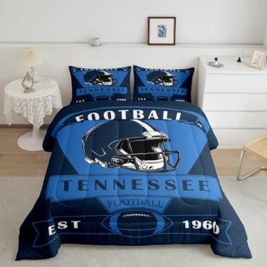 Imagem de Feelyou Conjunto de edredom de futebol americano, cidade do Tennessee, tamanho king, edredom de presente para fãs de futebol, conjunto de cama azul