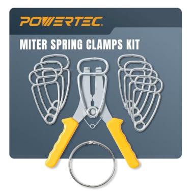 Imagem de POWERTEC Kit de grampos de mola de esquadria com alicate acionado por mola e 8 grampos de esquadria – Conjunto de grampos rápidos para marcenaria, molduras de fotos, acabamento de madeira e moldagem