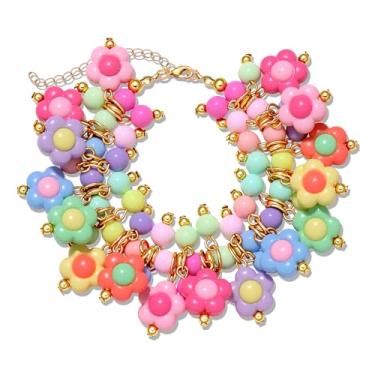 Imagem de ARATLENCH Pulseira com contas de flores de doces, arco-íris, grosso, boêmio, verão, kawaii, Y2K, flores, miçangas, pulseira, dia dos namorados, aniversário, festa, presente, Medium, liga metálica, Sem