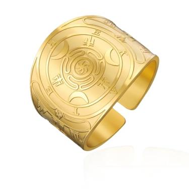 Imagem de VASSAGO Anel de roda de Hecate de aço inoxidável Strophalos Tripla Lua Deusa Anel ajustável banda aberta Pagan Wicca Amuleto Joia para mulheres e homens, Aço inoxidável, Sem pedra preciosa