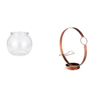 Imagem de Whtkoph Pequeno Aquário Transparente para Peixes Pequenos, Ornamento Redondo, Tigela, Vaso, Decoração de Mesa, Escritório, Casa, Suporte de Ferro para Dois.