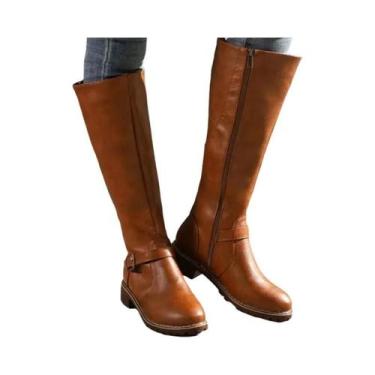 Imagem de Botas De Montaria Femininas De Inverno Acima Do Joelho Com Bico Redond