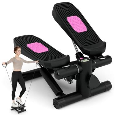 Imagem de GYMAX Steppers para exercícios em casa, mini escada hidráulica com faixas de resistência e monitor LCD, equipamento cardiovascular portátil sob a mesa para academia em casa (preto)
